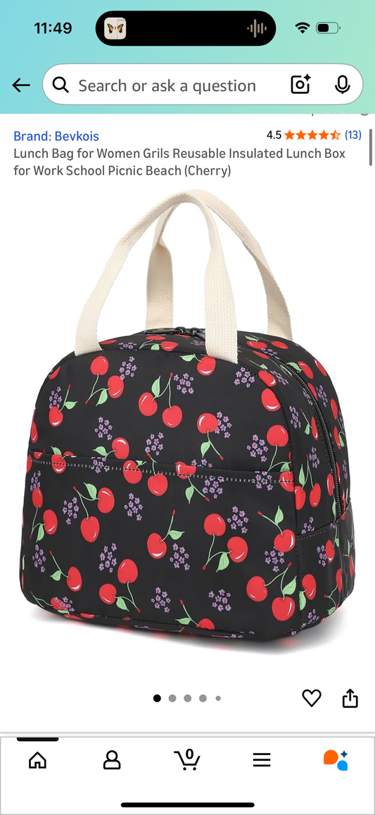 Lunch Bag for Women Grils Reusable Insulated Lunch Box for Work School Picnic Beach (Cherry)