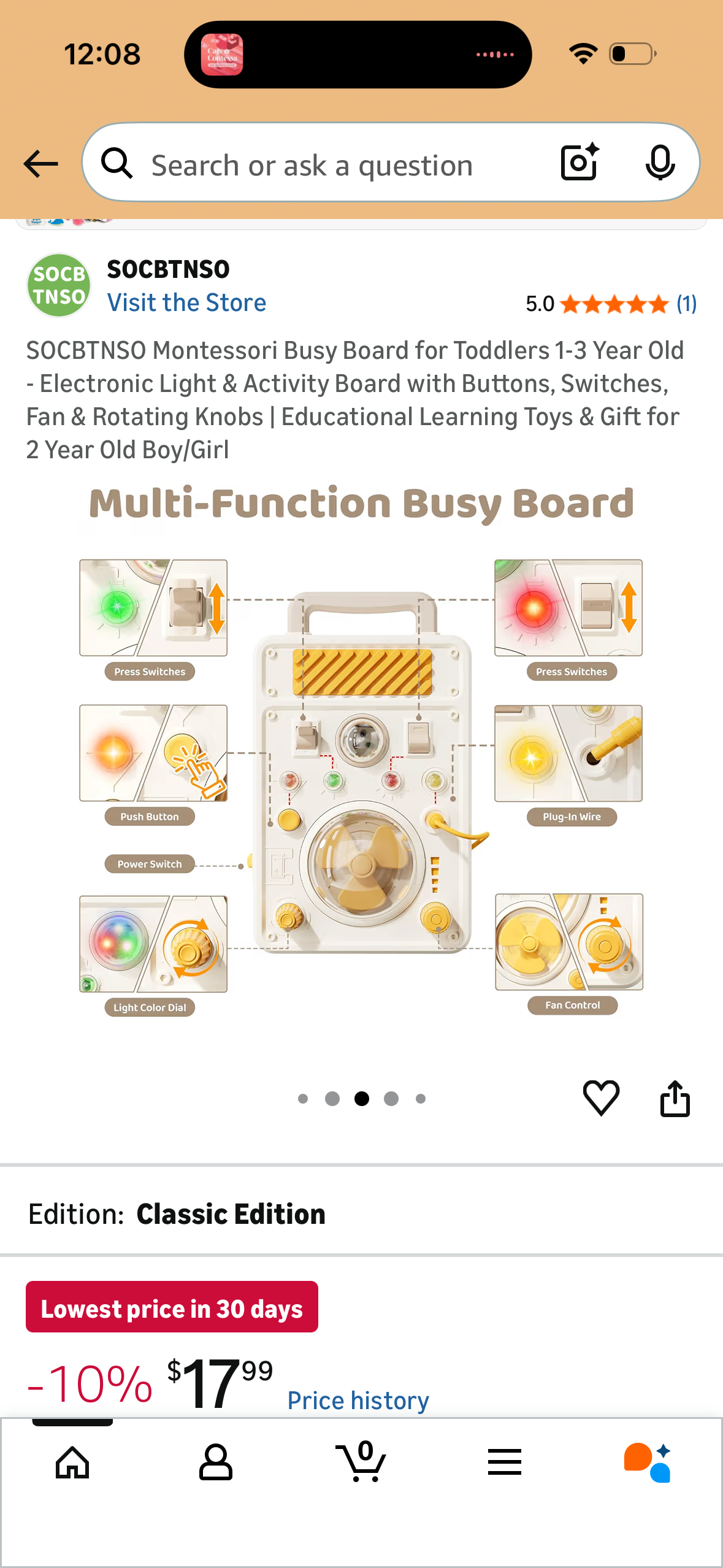 Montessori Busy Board for Toddlers 1-3 Year Old - Electronic Light & Activity Board with Buttons, Switches, Fan & Rotating Knobs | Educational Learning Toys & Gift for 2 Year Old Boy/Girl