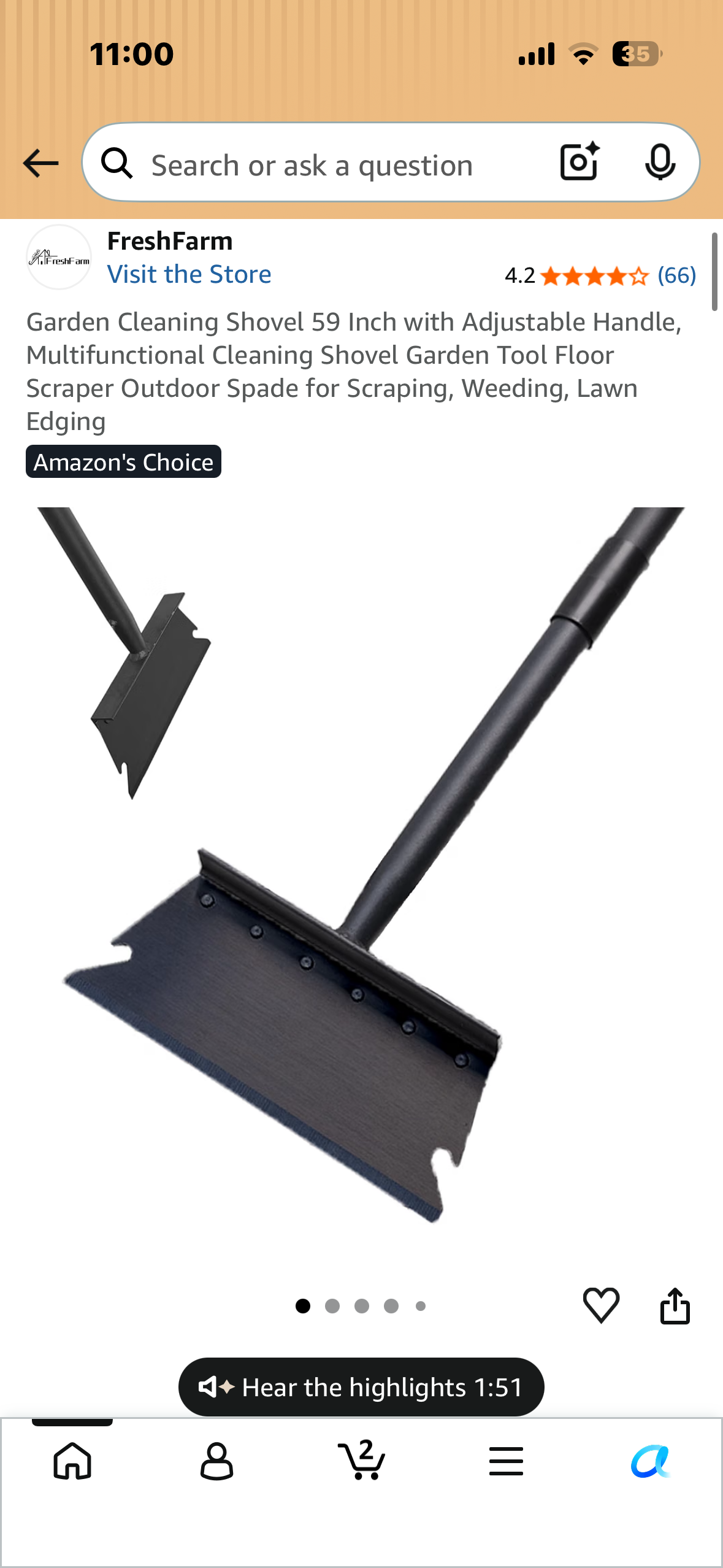 Garden Cleaning Shovel, 59” with Adjustable Handle, Multifunctional Cleaning Shovel, Garden Tool, Floor Scraper  Outdoor Spade for Scraping, Weeding, Lawn Edging
