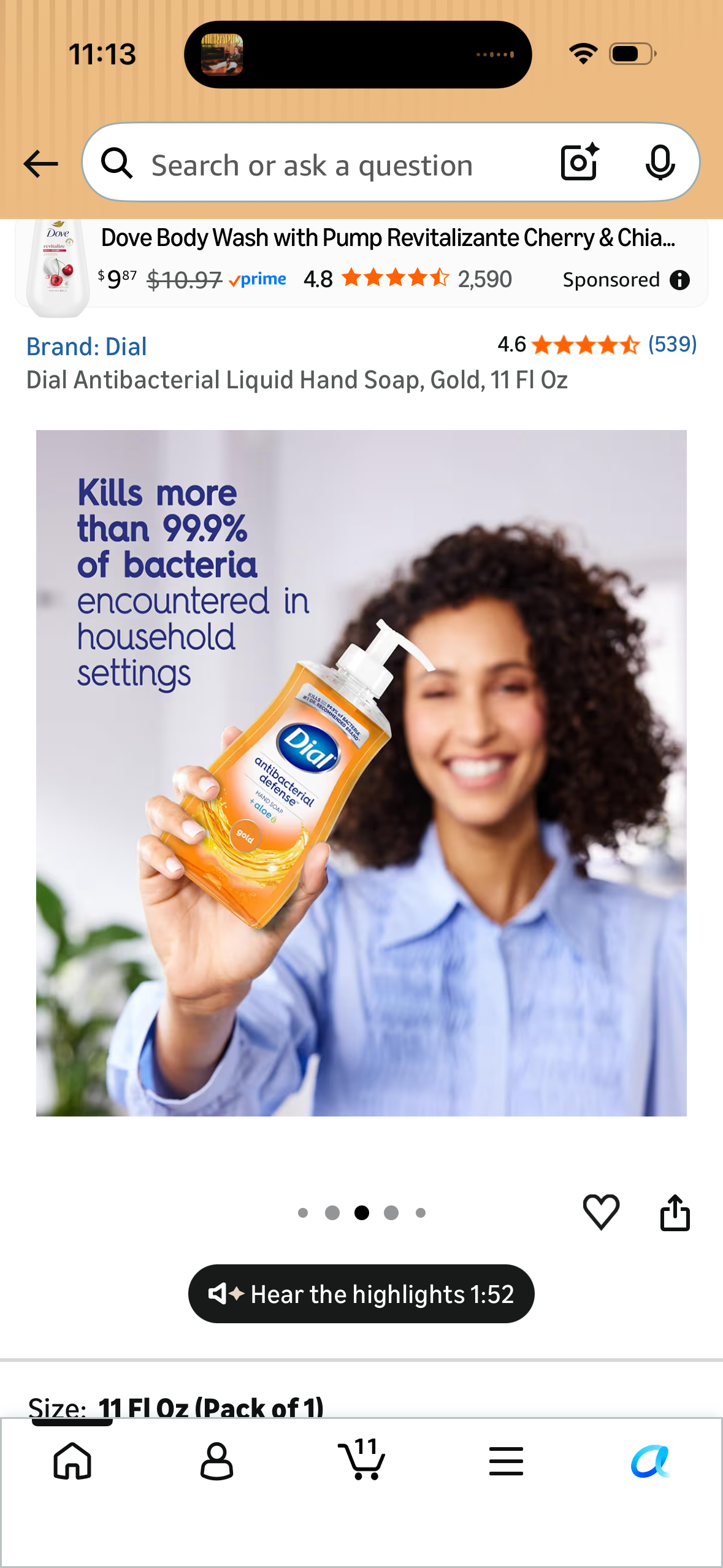 Dial Antibacterial Liquid Hand Soap, Gold, 11 Fl Oz