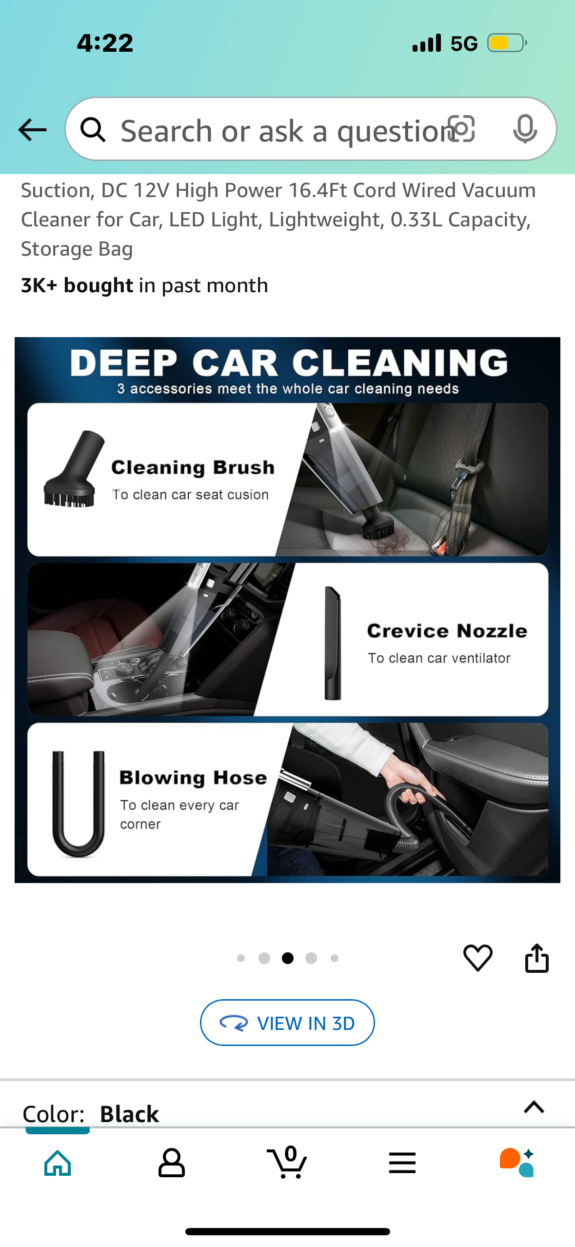 Car Vacuum, Portable Car Vacuum Cleaner with 7000PA Suction, DC 12V High Power 16.4Ft Cord Wired Vacuum Cleaner for Car, LED Light, Lightweight, 0.33L Capacity, Storage Bag