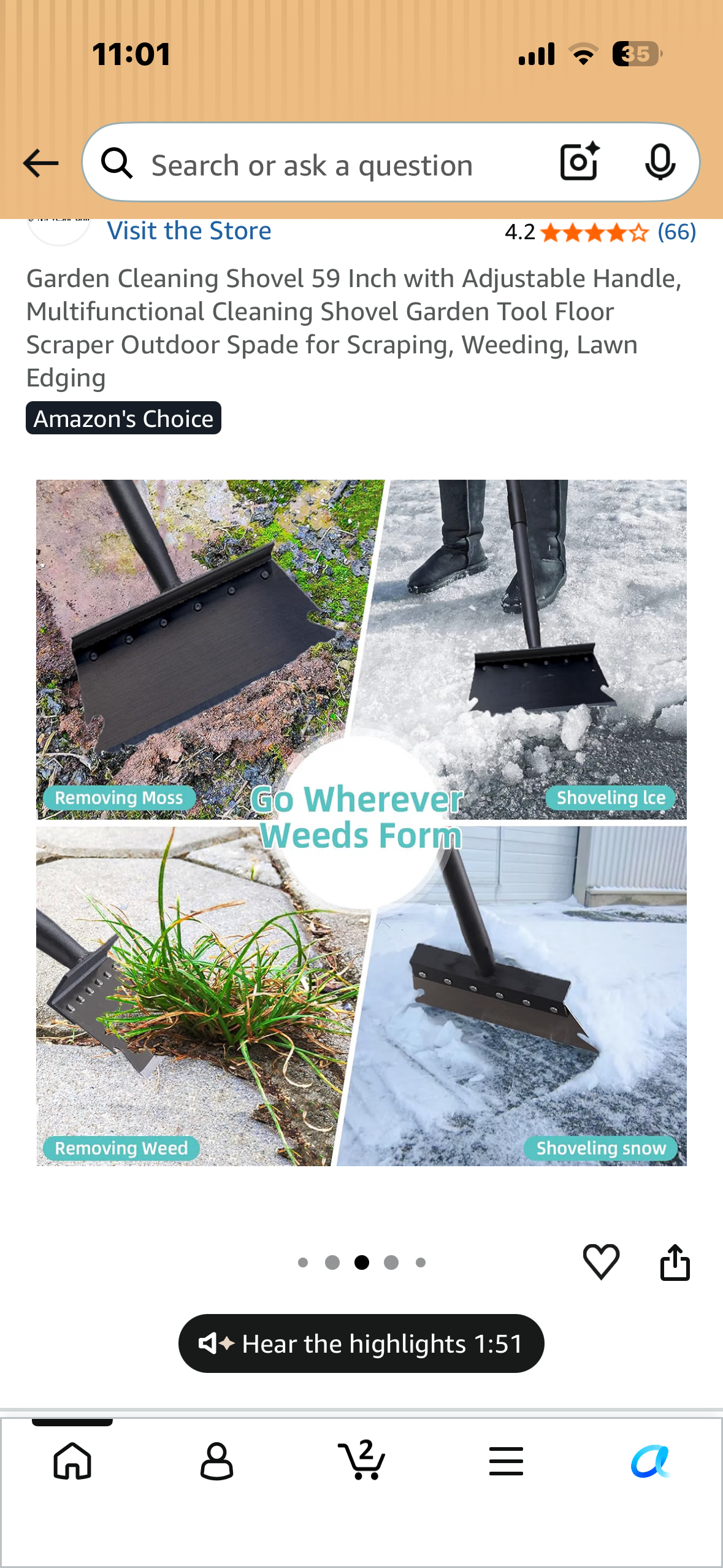Garden Cleaning Shovel, 59” with Adjustable Handle, Multifunctional Cleaning Shovel, Garden Tool, Floor Scraper  Outdoor Spade for Scraping, Weeding, Lawn Edging