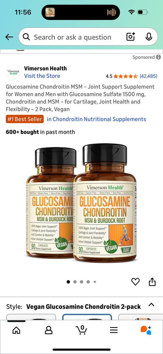 Glucosamine Chondroitin MSM – Joint Support Supplement for Women and Men with Glucosamine Sulfate 1500 mg, Chondroitin and MSM – for Cartilage, Joint Health and Flexibility – 2 Pack, Vegan