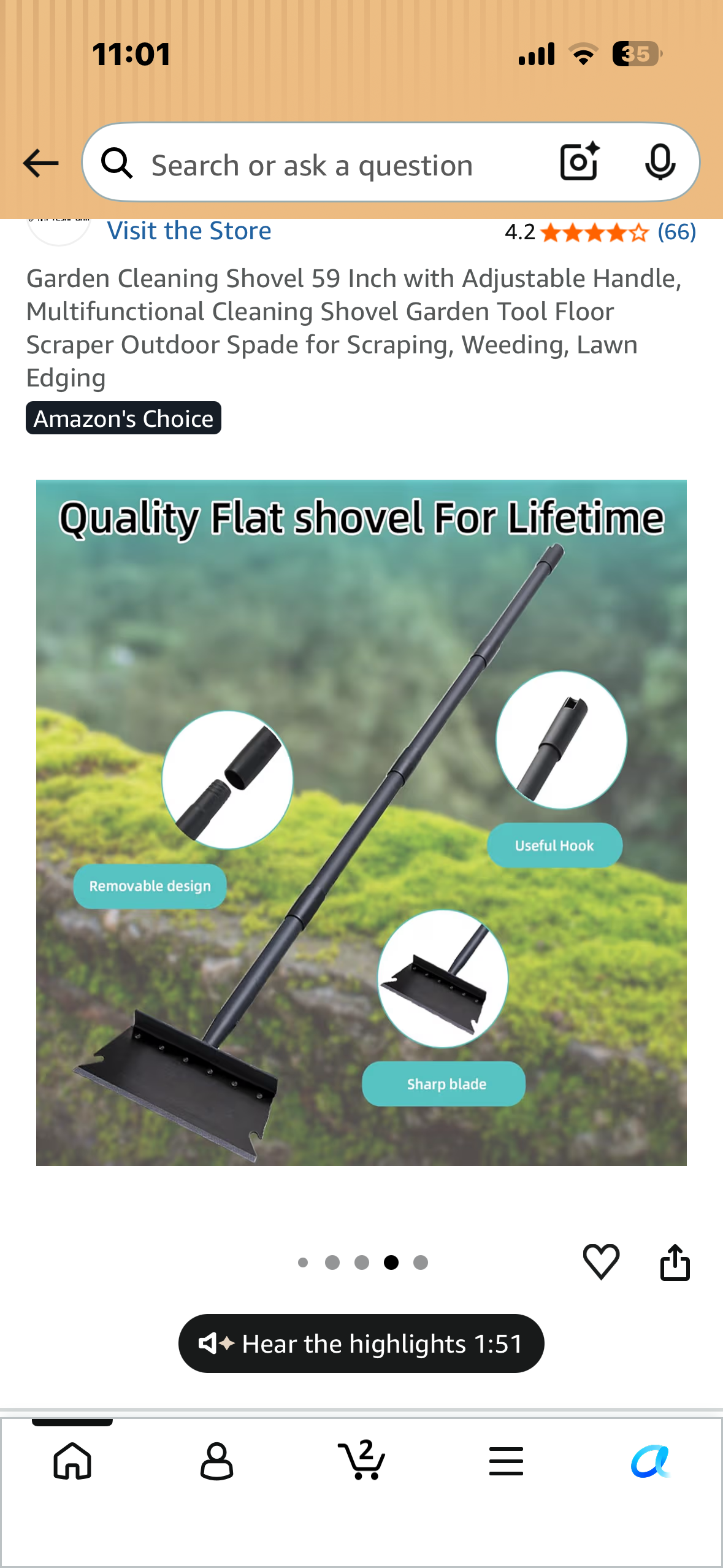 Garden Cleaning Shovel, 59” with Adjustable Handle, Multifunctional Cleaning Shovel, Garden Tool, Floor Scraper  Outdoor Spade for Scraping, Weeding, Lawn Edging