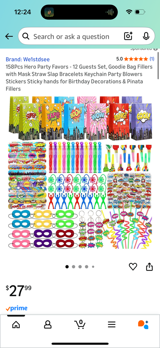 158Pcs Hero Party Favors - 12 Guests Set, Goodie Bag Fillers with Mask Straw Slap Bracelets Keychain Party Blowers Stickers Sticky hands for Birthday Decorations & Pinata Fillers