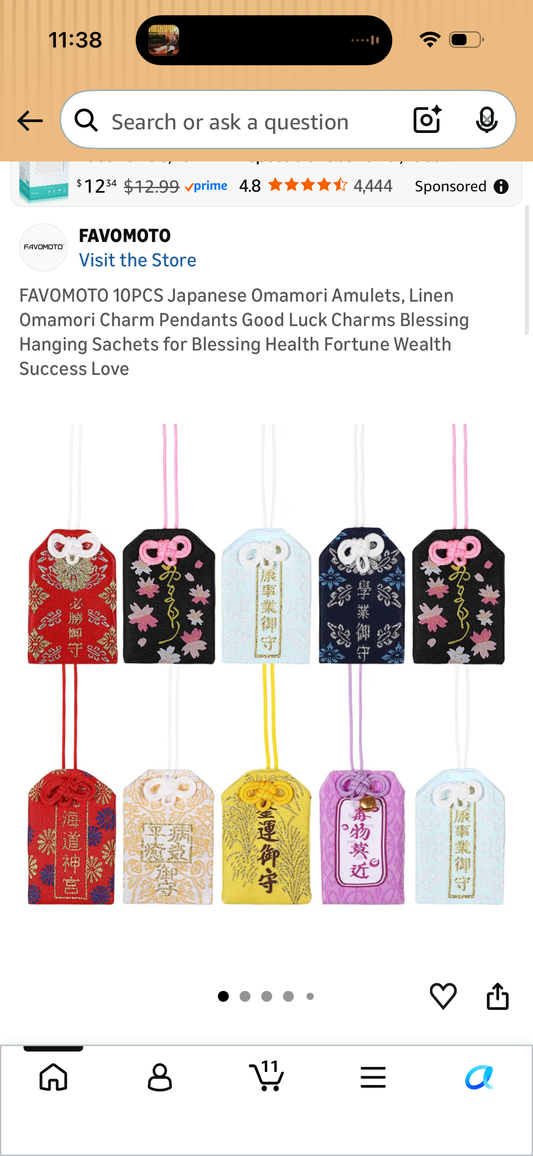 FAVOMOTO 10PCS Japanese Omamori Amulets, Linen Omamori Charm Pendants Good Luck Charms Blessing Hanging Sachets for Blessing Health Fortune Wealth Success Love (Colors Vary)
