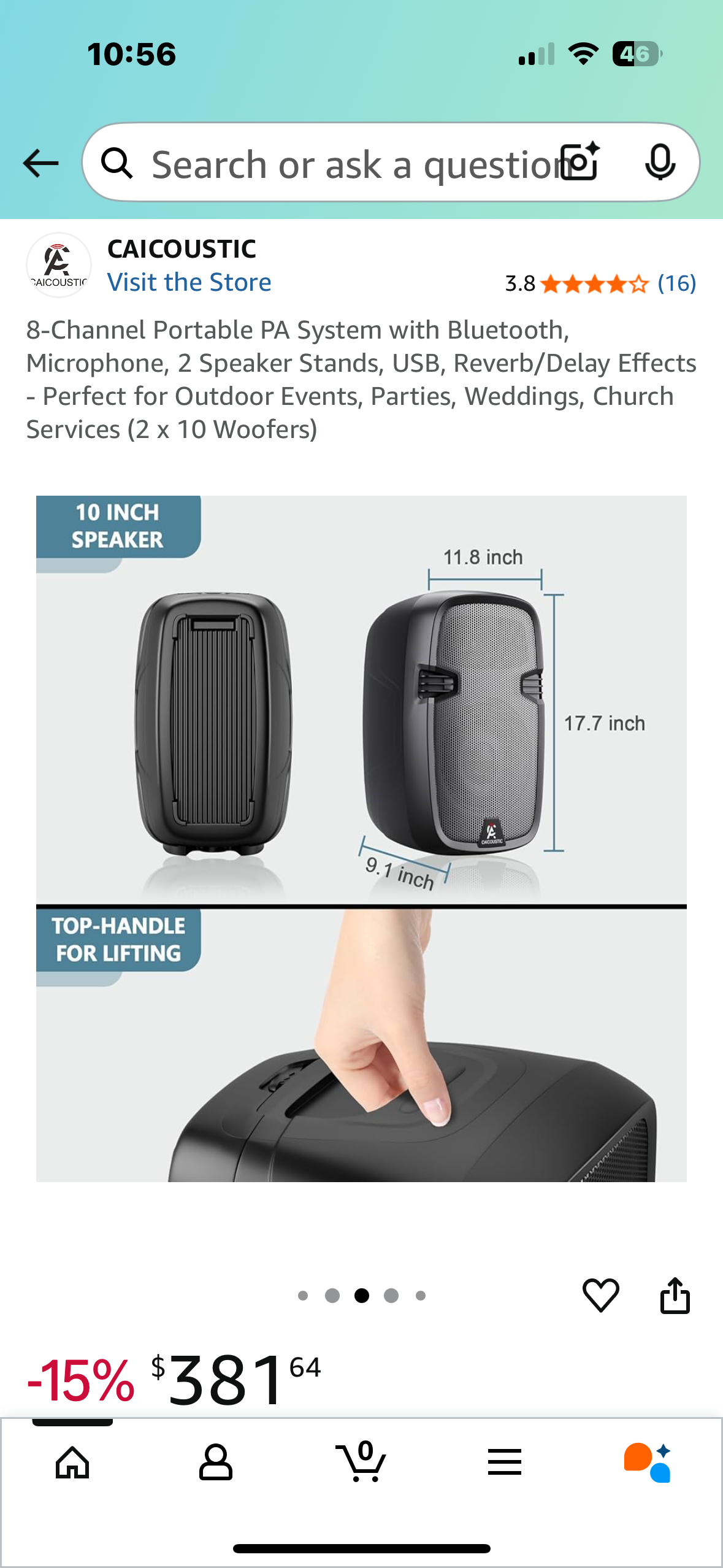 8-Channel Portable PA System with Bluetooth, Microphone, 2 Speaker Stands, USB, Reverb/Delay Effects
- Perfect for Outdoor Events, Parties, Weddings, Church Services (2 x 10 Woofers) (R676)