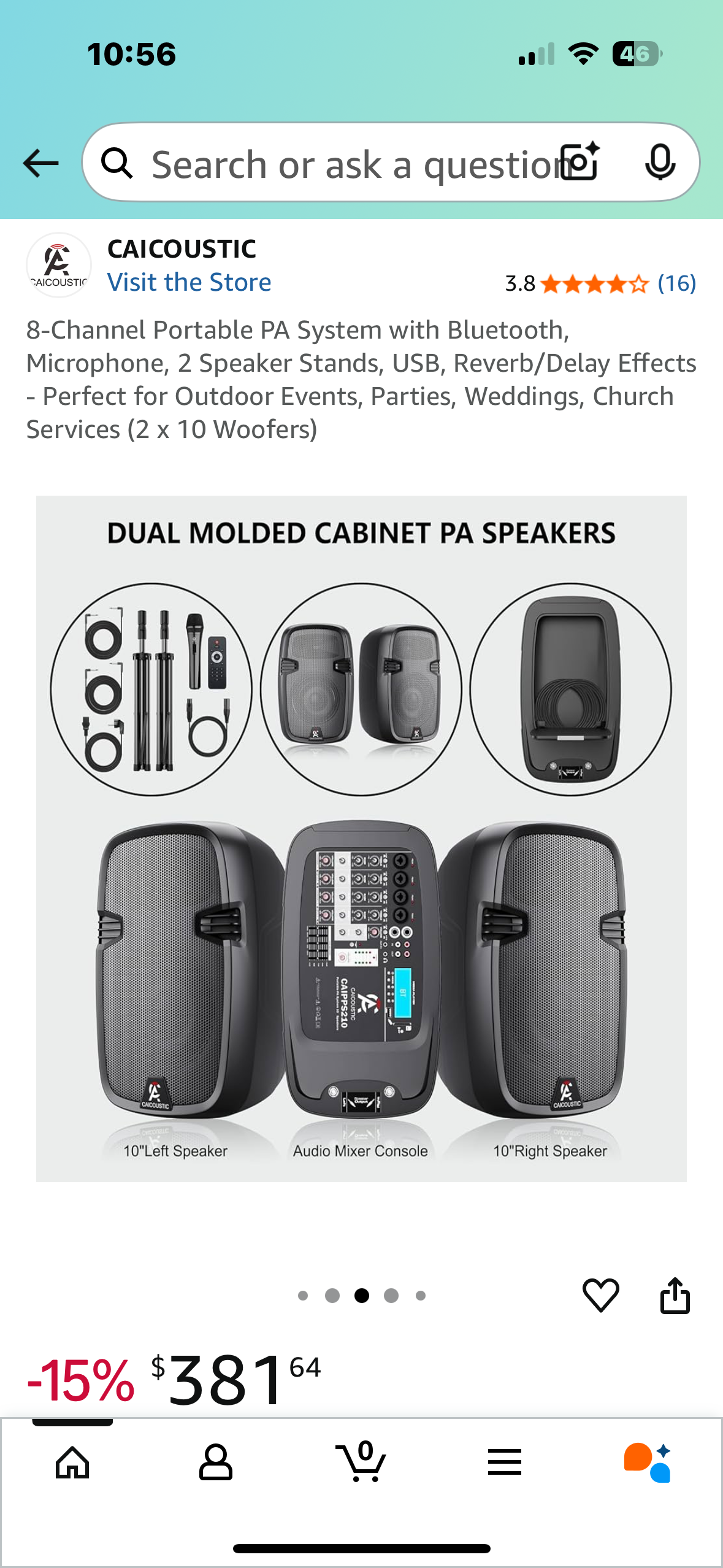 8-Channel Portable PA System with Bluetooth, Microphone, 2 Speaker Stands, USB, Reverb/Delay Effects
- Perfect for Outdoor Events, Parties, Weddings, Church Services (2 x 10 Woofers) (R676)