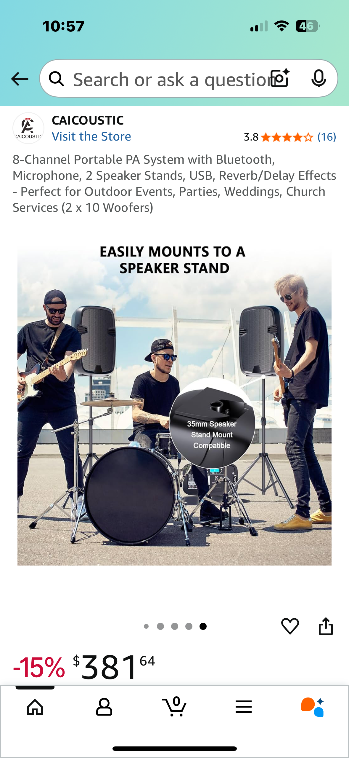 8-Channel Portable PA System with Bluetooth, Microphone, 2 Speaker Stands, USB, Reverb/Delay Effects
- Perfect for Outdoor Events, Parties, Weddings, Church Services (2 x 10 Woofers) (R676)