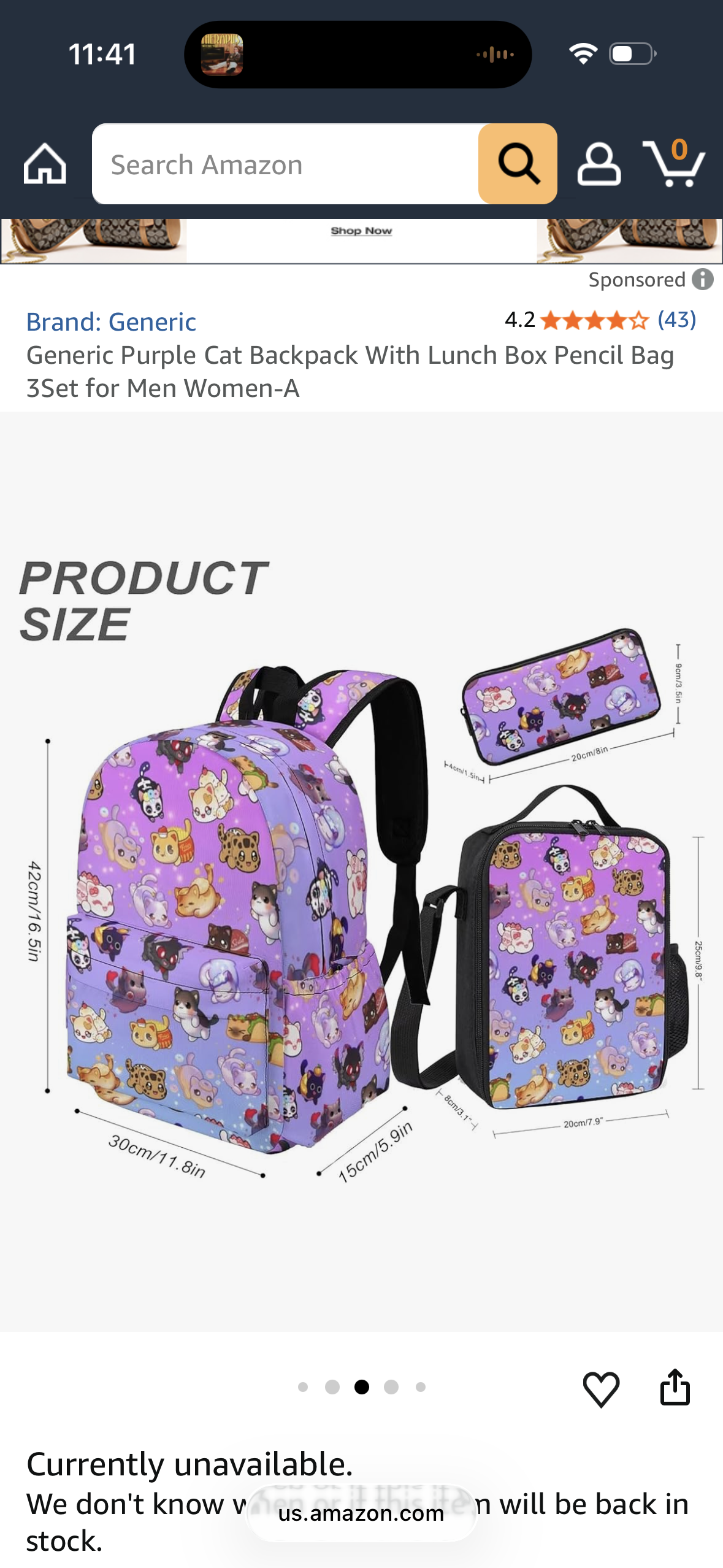 Purple Cat Backpack With Lunch Box Pencil Bag 3Set for Men Women-A