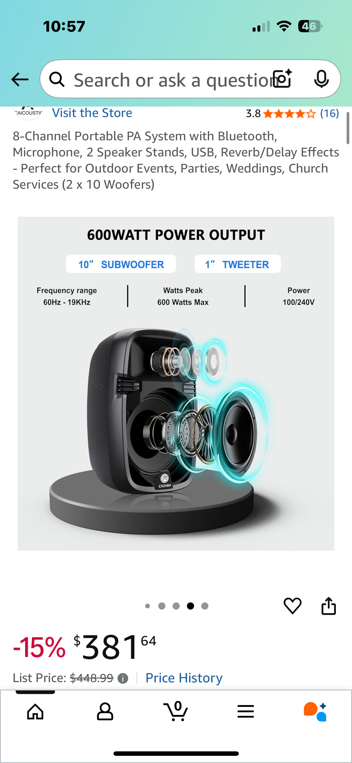 8-Channel Portable PA System with Bluetooth, Microphone, 2 Speaker Stands, USB, Reverb/Delay Effects
- Perfect for Outdoor Events, Parties, Weddings, Church Services (2 x 10 Woofers) (R676)