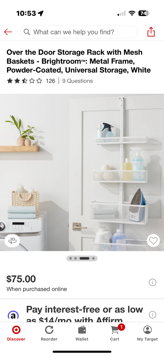 Over the Door Storage Rack with Mesh Baskets - Brightroom™: Metal Frame, Powder-Coated, Universal Storage, White