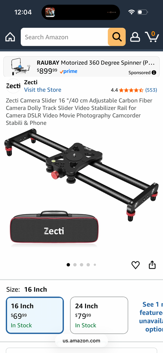 Zecti Camera Slider 16 "/40 cm Adjustable Carbon Fiber Camera Dolly Track Slider Video Stabilizer Rail for Camera DSLR Video Movie Photography Camcorder Stabili & Phone