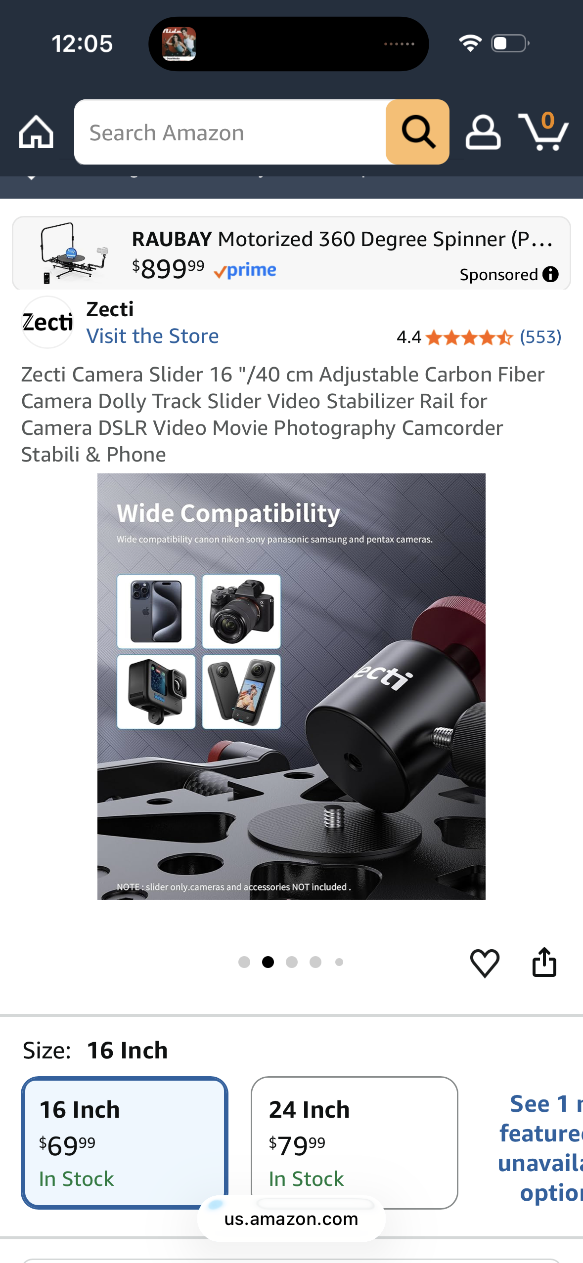 Zecti Camera Slider 16 "/40 cm Adjustable Carbon Fiber Camera Dolly Track Slider Video Stabilizer Rail for Camera DSLR Video Movie Photography Camcorder Stabili & Phone