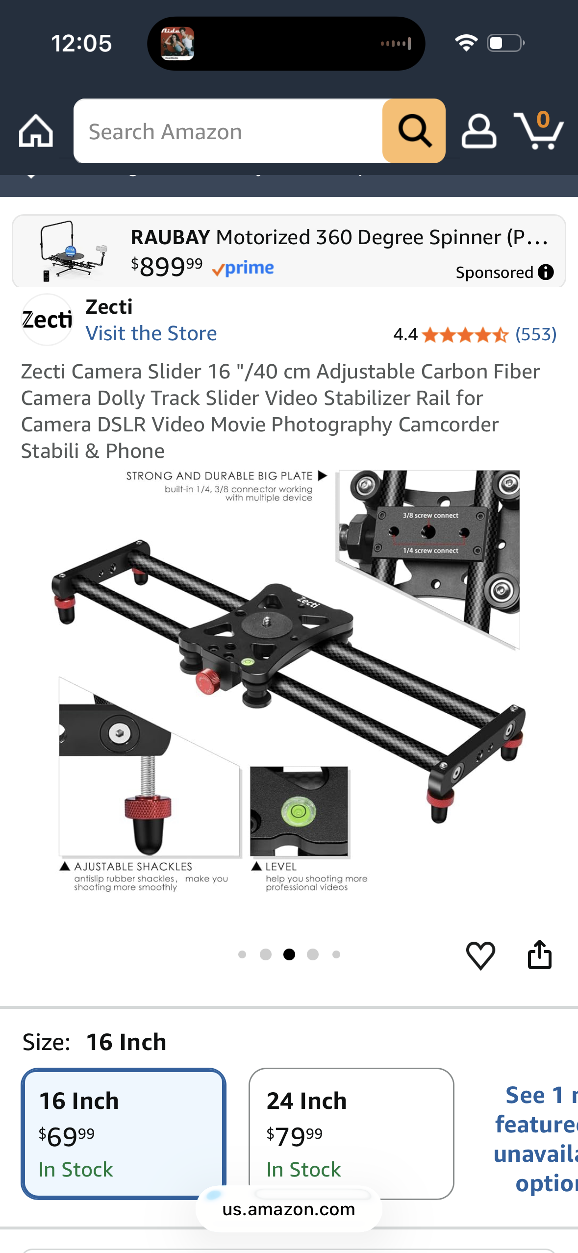 Zecti Camera Slider 16 "/40 cm Adjustable Carbon Fiber Camera Dolly Track Slider Video Stabilizer Rail for Camera DSLR Video Movie Photography Camcorder Stabili & Phone