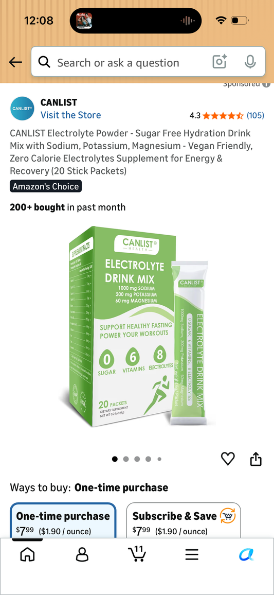 CANLIST Electrolyte Powder - Sugar Free Hydration Drink Mix with Sodium, Potassium, Magnesium - Vegan Friendly, Zero Calorie Electrolytes Supplement for Energy & Recovery (20 Stick Packets)