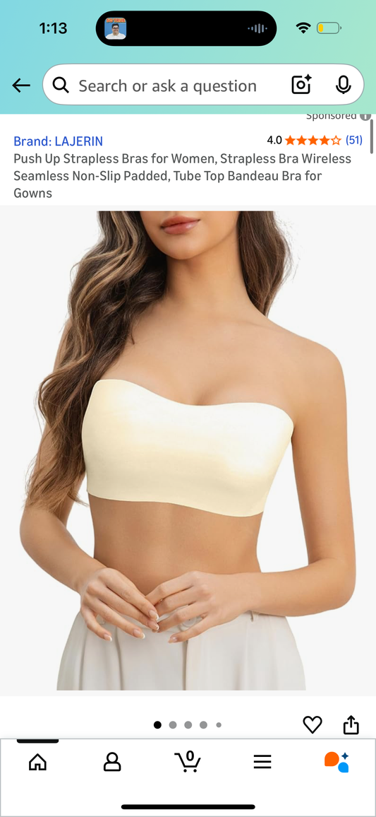 Push Up Strapless Bras for Women, Strapless Bra Wireless Seamless Non-Slip Padded, Tube Top Bandeau Bra for Gowns
