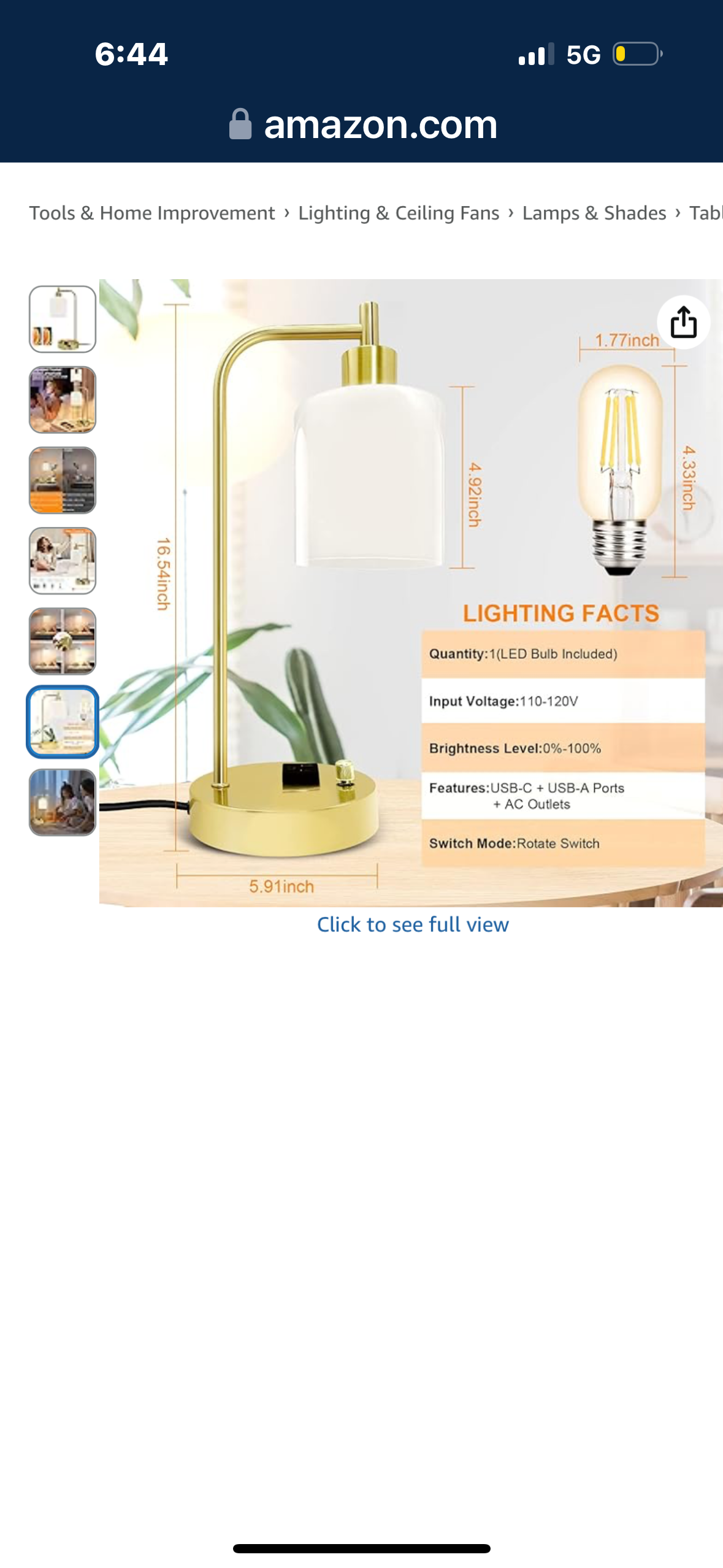 GLITI Industrial Table Lamp, Stepless Dimmable Gold Desk Lamp with 2 USB Ports and AC Power Outlet, Frosted GlassShade, Eye-Caring Bedside Nightstand Lamps for Bedroom Living Room (Gold)