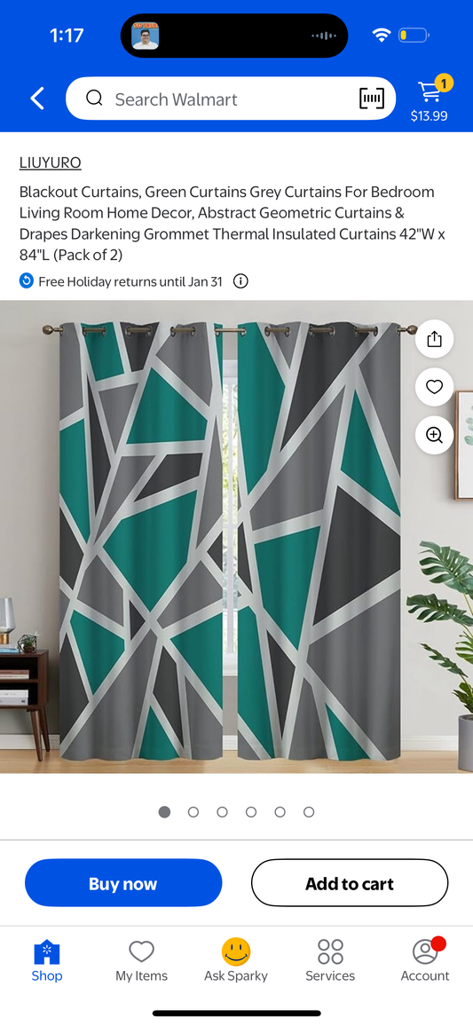 Blackout Curtains, Green Curtains Grey Curtains For Bedroom Living Room Home Decor, Abstract Geometric Curtains & Drapes Darkening Grommet Thermal Insulated Curtains 42"W x 84"L (Pack of 2)