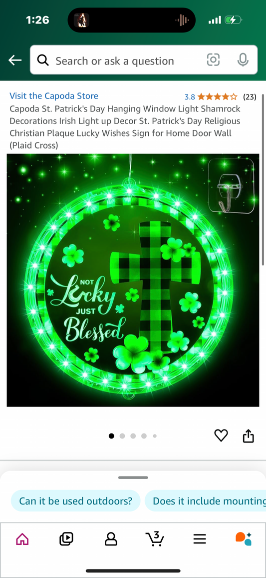 Capoda St. Patrick's Day Hanging Window Light Shamrock Decorations Irish Light up Decor St. Patrick's Day Religious Christian Plaque Lucky Wishes Sign for Home Door Wall