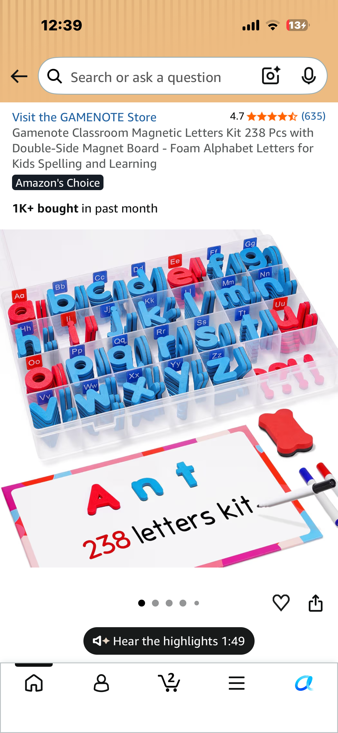 Gamenote Classroom Magnetic Letters Kit 238 Pcs with Double-Side Magnet Board - Foam Alphabet Letters for Kids Spelling and Learning