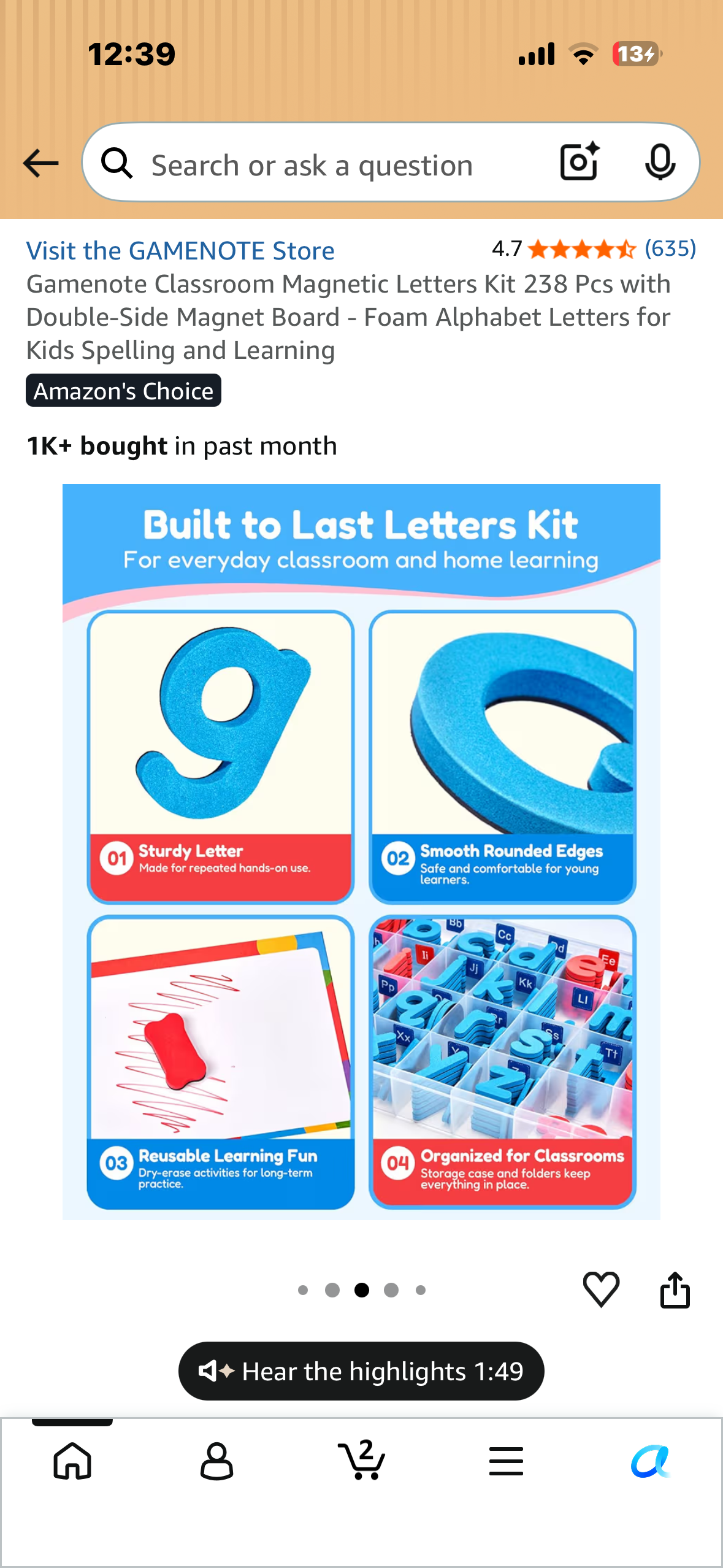 Gamenote Classroom Magnetic Letters Kit 238 Pcs with Double-Side Magnet Board - Foam Alphabet Letters for Kids Spelling and Learning
