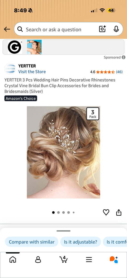 No3 Pcs Wedding Hair Pins Decorative Rhinestones Crystal Vine Bridal Bun Clip Accessories for Brides and Bridesmaids (Silver