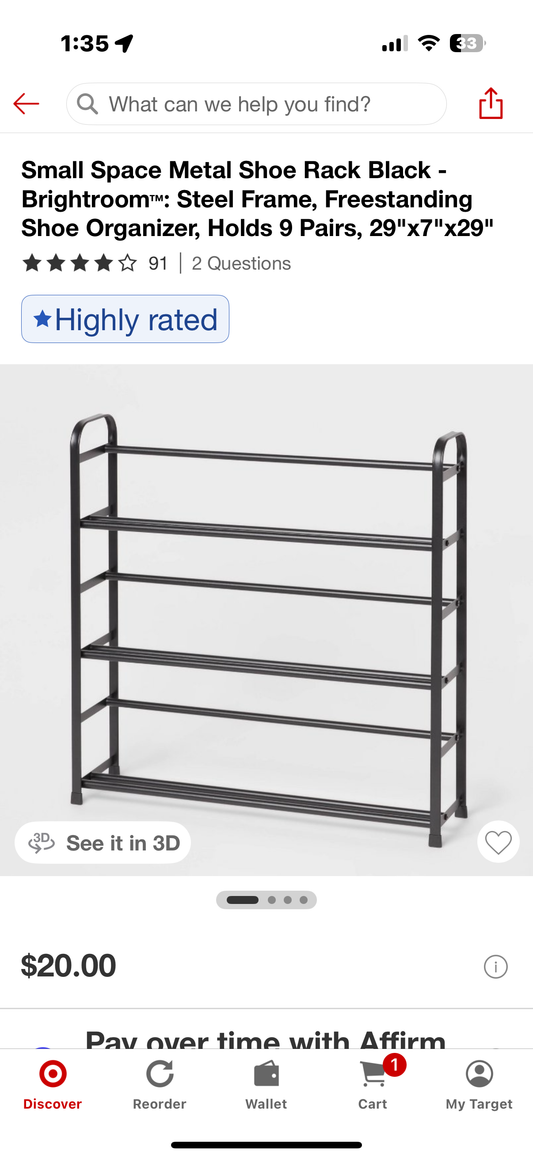 Small Space Metal Shoe Rack Black - Brightroom™: Steel Frame, Freestanding Shoe Organizer, Holds 9 Pairs, 29"x7"x29"
