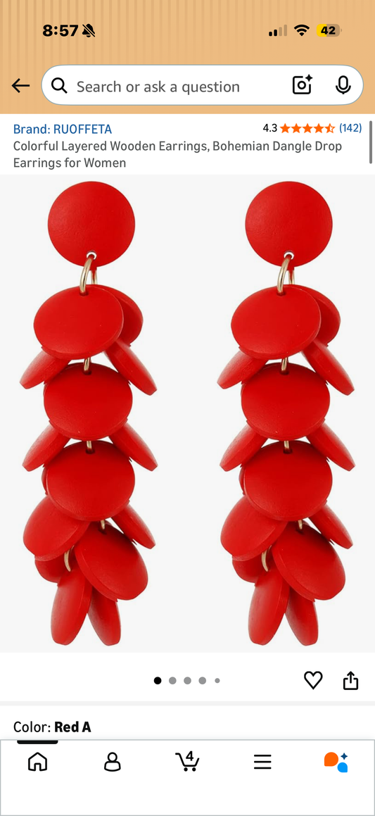 Colorful Layered Wooden Earrings, Bohemian Dangle Drop Earrings for Women
