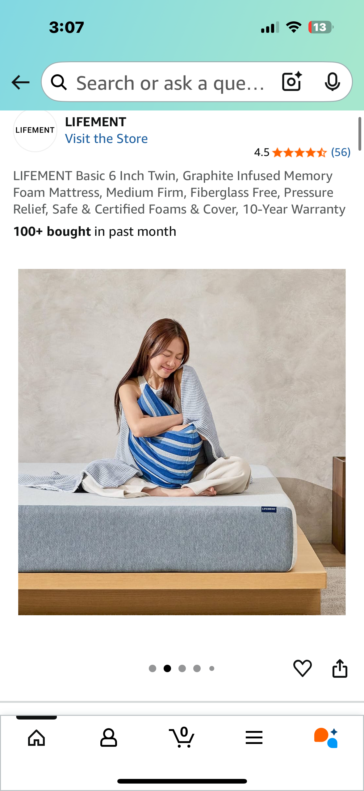 LIFEMENT Basic 6 Inch Twin, Graphite Infused Memory Foam Mattress, Medium Firm, Fiberglass Free, Pressure Relief, Safe & Certified Foams & Cover (B1085)