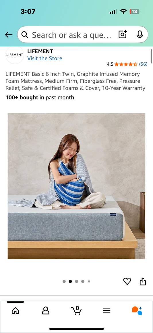 LIFEMENT Basic 6 Inch Twin, Graphite Infused Memory Foam Mattress, Medium Firm, Fiberglass Free, Pressure Relief, Safe & Certified Foams & Cover (B1085)