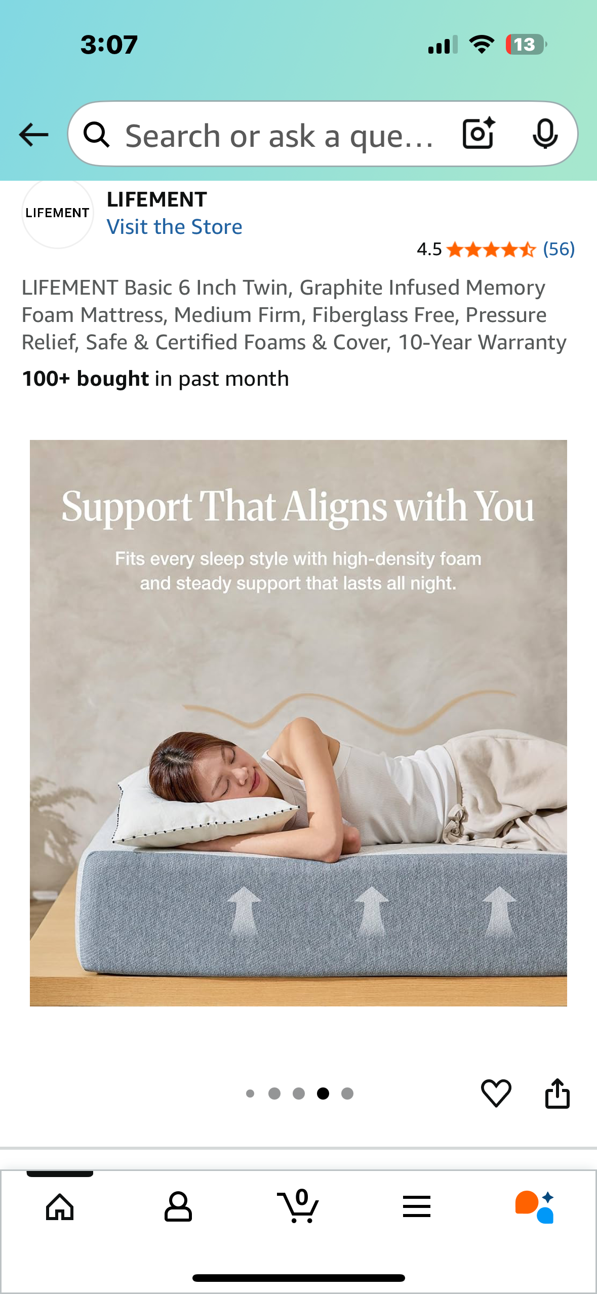 LIFEMENT Basic 6 Inch Twin, Graphite Infused Memory Foam Mattress, Medium Firm, Fiberglass Free, Pressure Relief, Safe & Certified Foams & Cover (B1085)