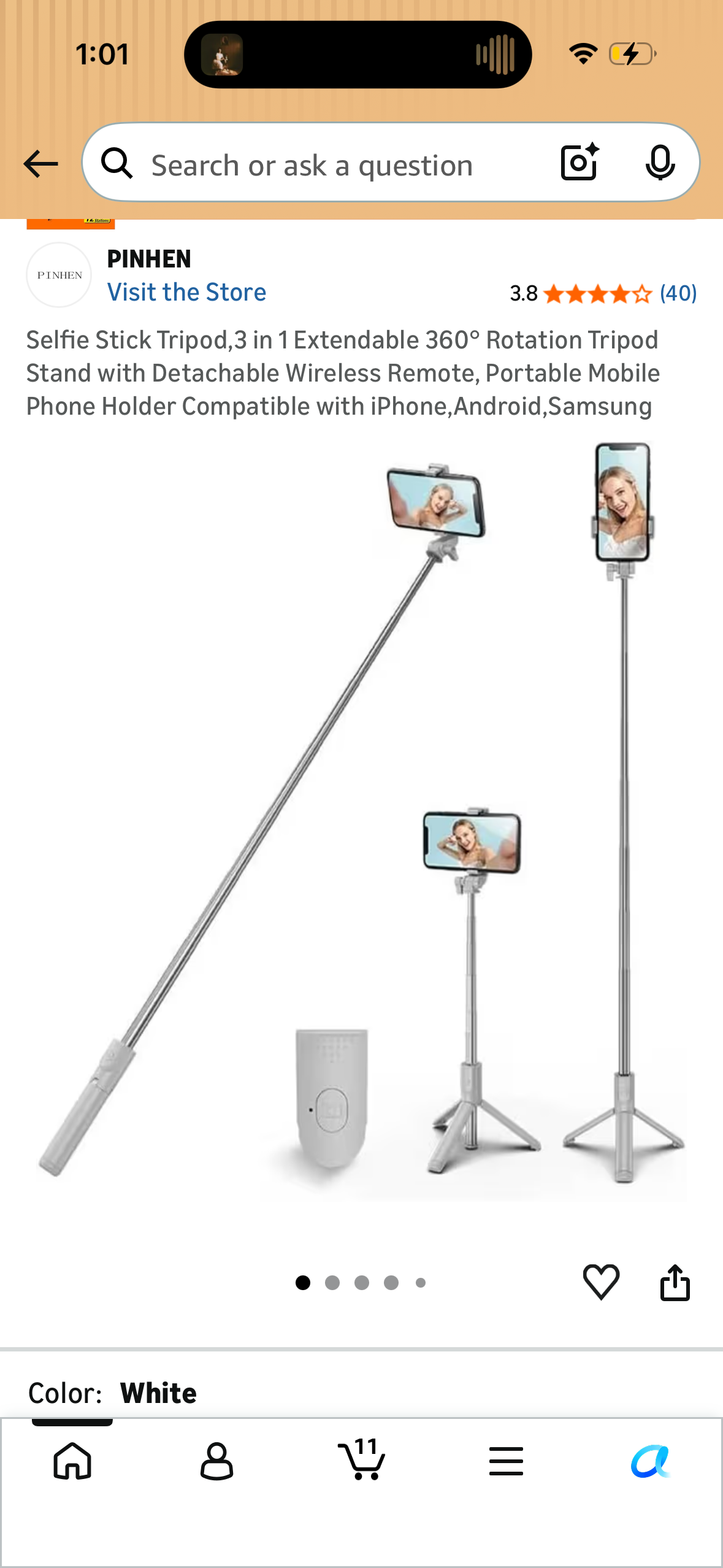 Selfie Stick Tripod,3 in 1 Extendable 360° Rotation Tripod Stand with Detachable Wireless Remote, Portable Mobile Phone Holder Compatible with iPhone,Android,Samsung