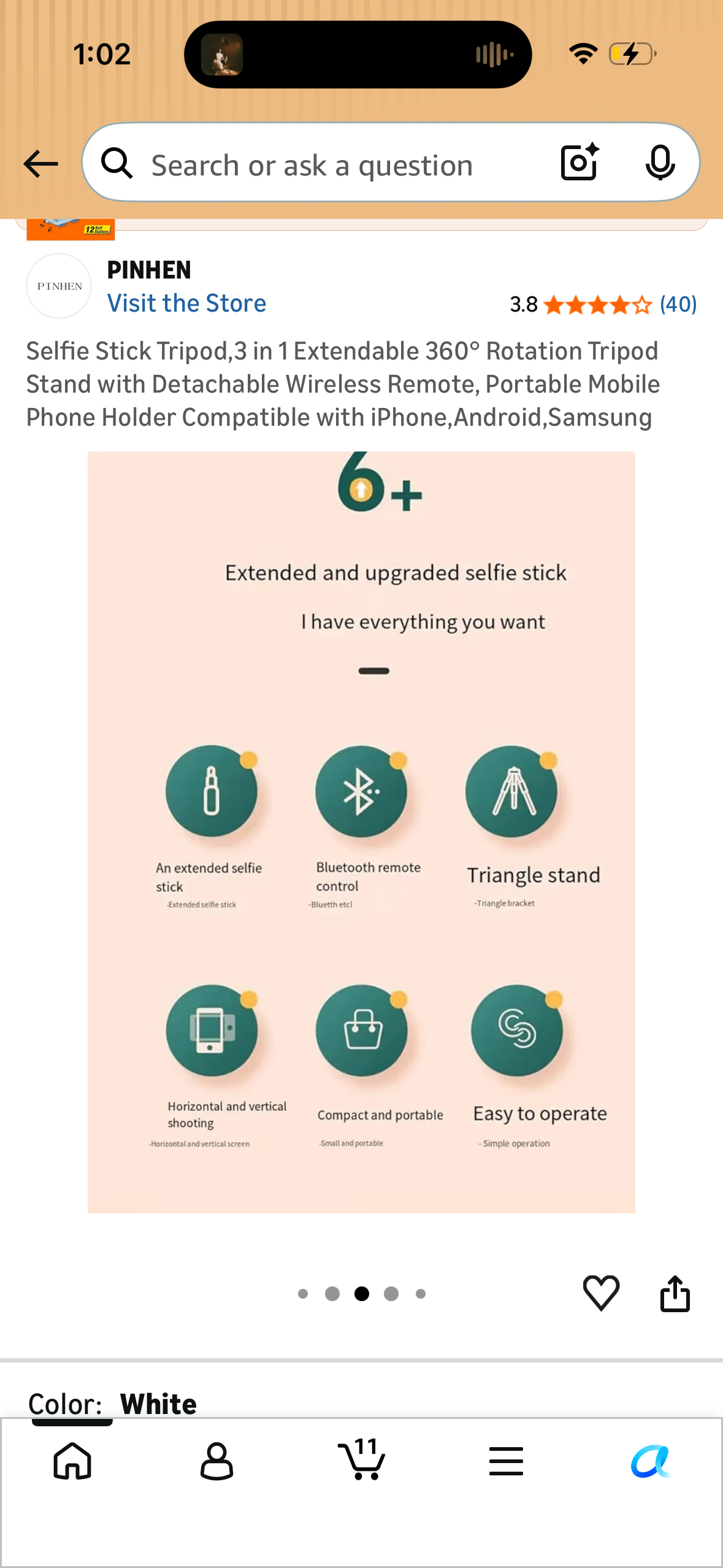 Selfie Stick Tripod,3 in 1 Extendable 360° Rotation Tripod Stand with Detachable Wireless Remote, Portable Mobile Phone Holder Compatible with iPhone,Android,Samsung