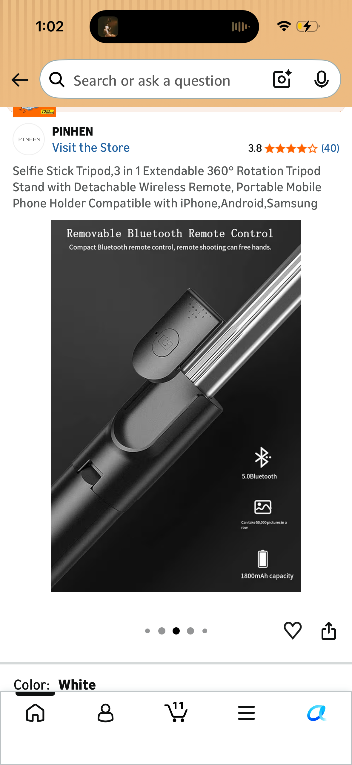 Selfie Stick Tripod,3 in 1 Extendable 360° Rotation Tripod Stand with Detachable Wireless Remote, Portable Mobile Phone Holder Compatible with iPhone,Android,Samsung