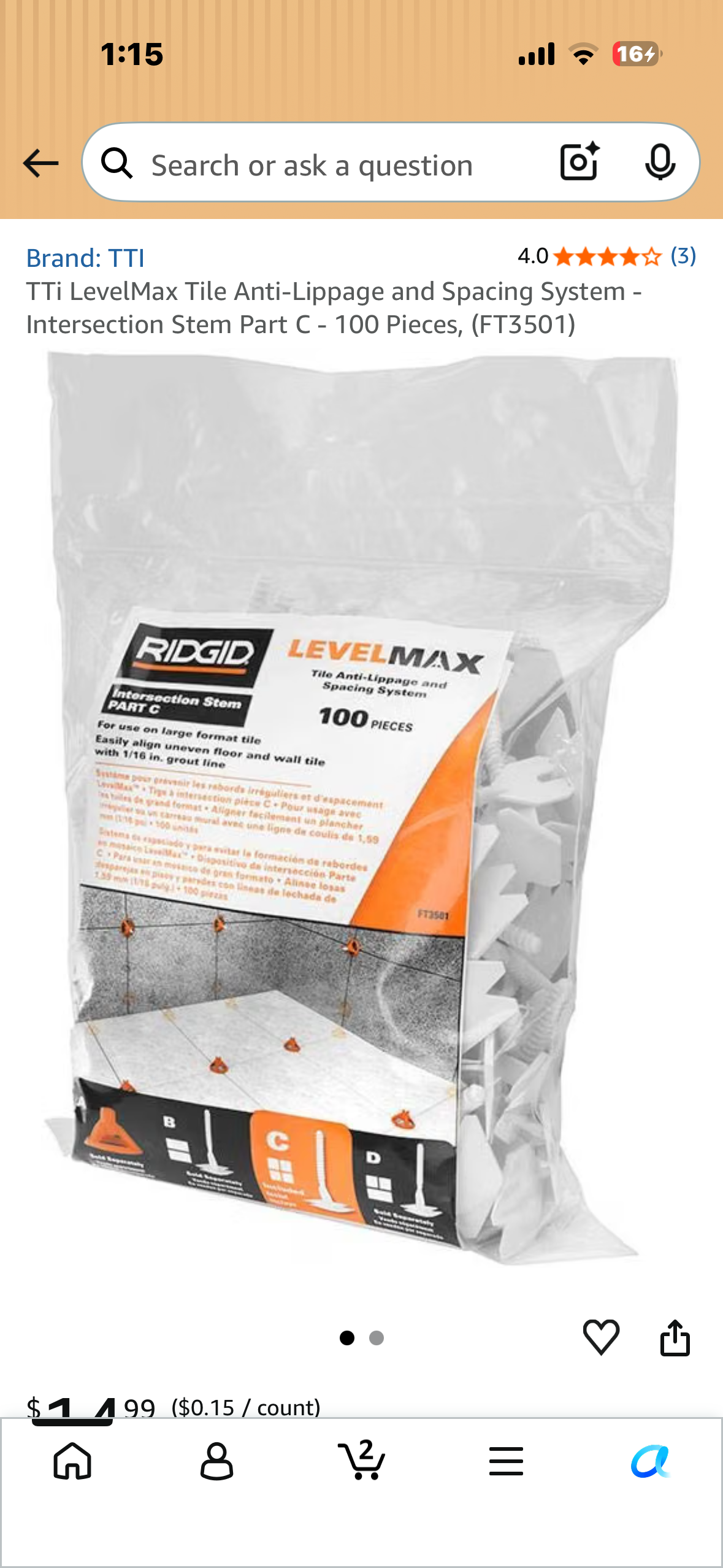 LevelMax Tile Anti-Lippage and Spacing System - Intersection Stem Part C - 100 Pieces, (FT3501)