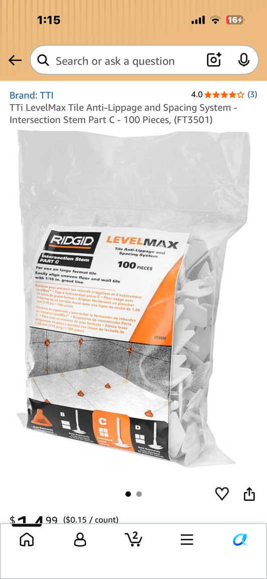 LevelMax Tile Anti-Lippage and Spacing System - Intersection Stem Part C - 100 Pieces, (FT3501)