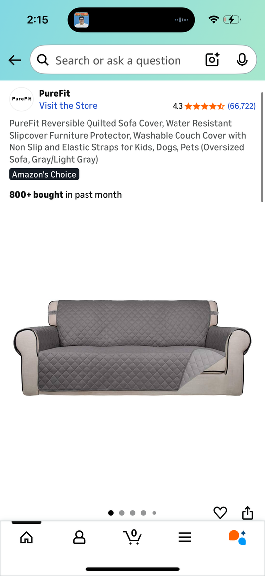 PureFit Reversible Quilted Sofa Cover, Water Resistant Slipcover Furniture Protector, Washable Couch Cover with Non Slip and Elastic Straps for Kids, Dogs, Pets (Oversized Sofa, Gray/Light Gray)