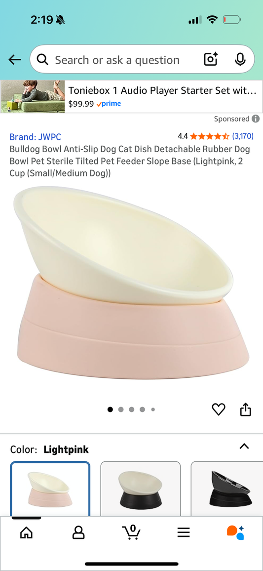 Bulldog Bowl Anti-Slip Dog Cat Dish Detachable Rubber Dog Bowl Pet Sterile Tilted Pet Feeder Slope Base (Lightpink, 2 Cup (Small/Medium Dog))