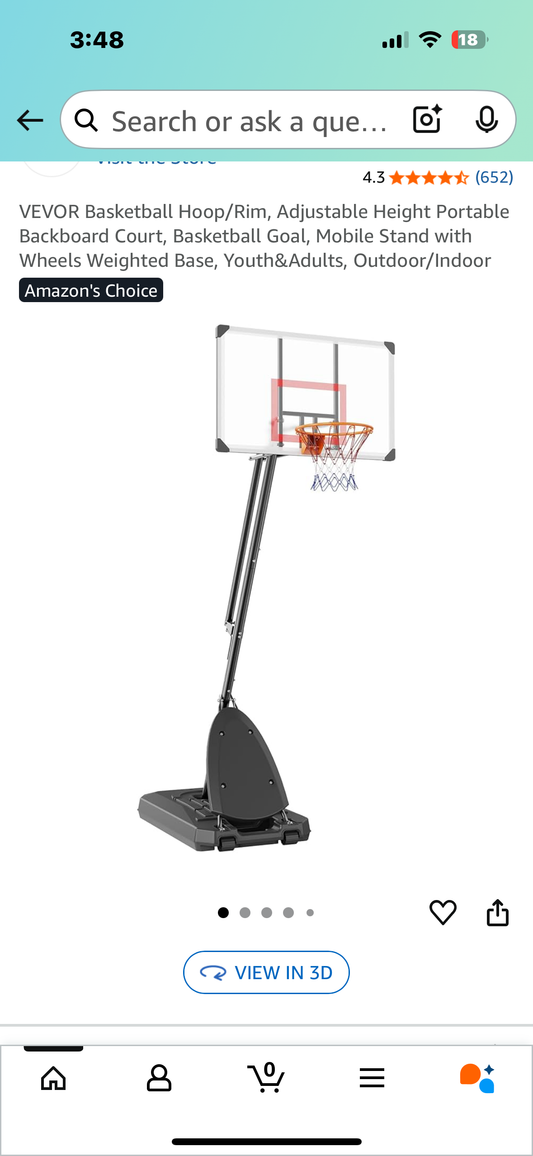 VEVOR Basketball Hoop/Rim, Adjustable Height Portable Backboard, Mobile Stand with Wheels Weighted Base, Youth&Adults, Outdoor/Indoor (W509)