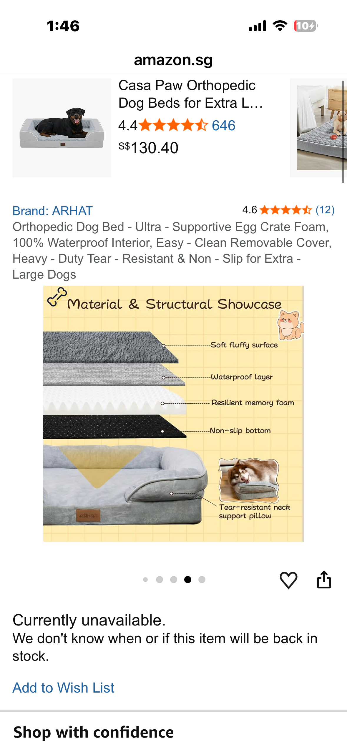 ARHAT Orthopedic Dog Bed - Ultra - Supportive Egg Crate Foam, 100% Waterproof Interior, Easy Clean Removable Cover, Heavy Duty Tear Resistant & Non - Slip for Large Dogs
