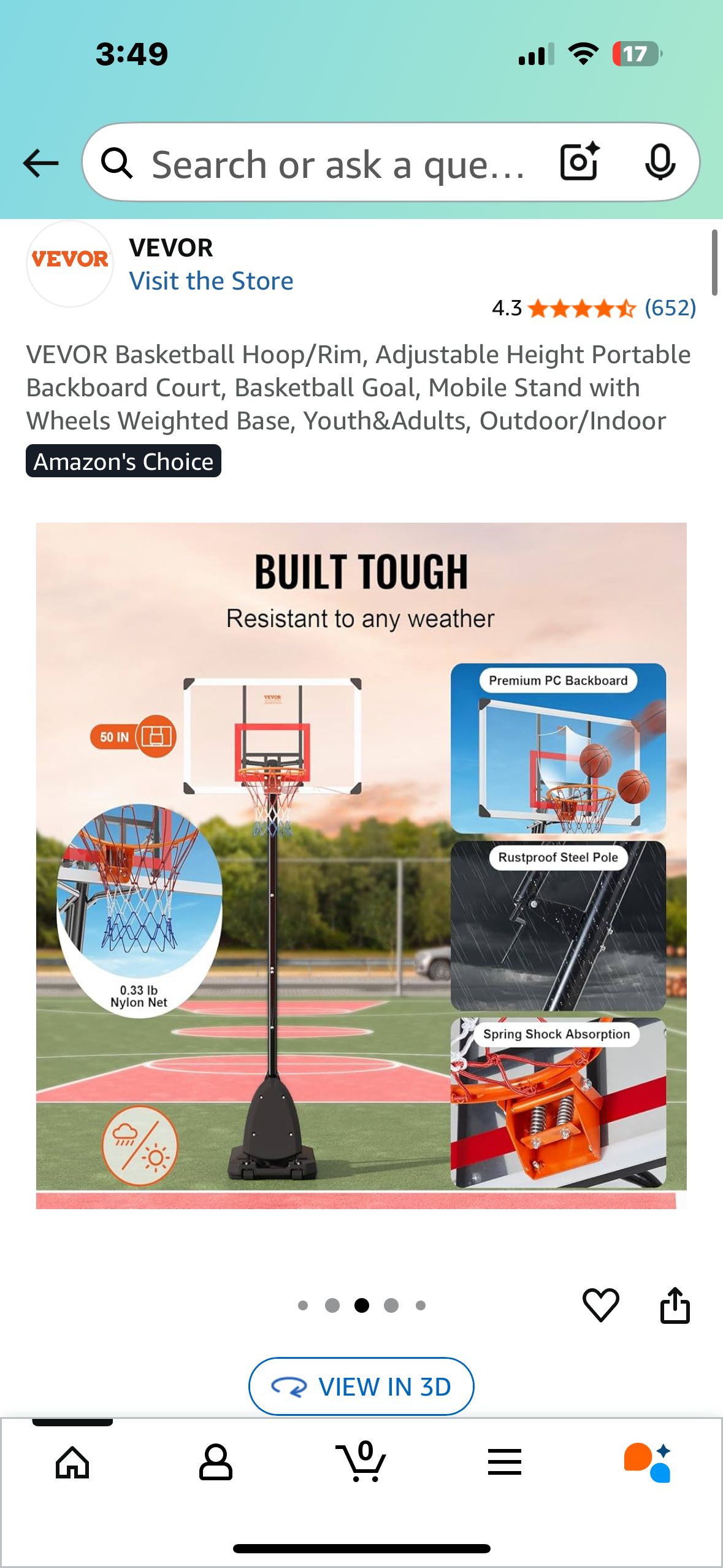 VEVOR Basketball Hoop/Rim, Adjustable Height Portable Backboard, Mobile Stand with Wheels Weighted Base, Youth&Adults, Outdoor/Indoor (W509)