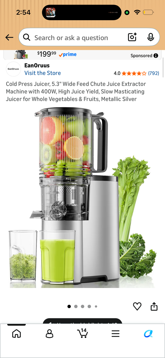 Cold Press Juicer, 5.3" Wide Feed Chute Juice Extractor Machine with 400W, High Juice Yield, Slow Masticating Juicer for Whole Vegetables & Fruits, Metallic Silver