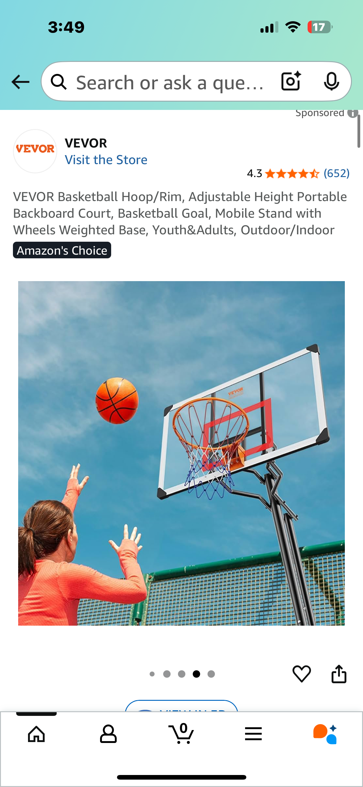 VEVOR Basketball Hoop/Rim, Adjustable Height Portable Backboard, Mobile Stand with Wheels Weighted Base, Youth&Adults, Outdoor/Indoor (W509)