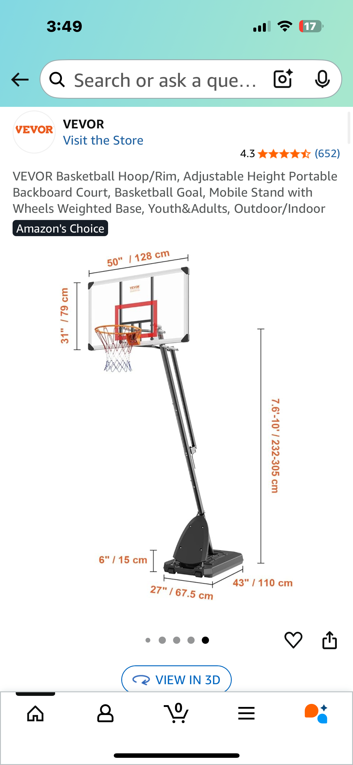 VEVOR Basketball Hoop/Rim, Adjustable Height Portable Backboard, Mobile Stand with Wheels Weighted Base, Youth&Adults, Outdoor/Indoor (W509)