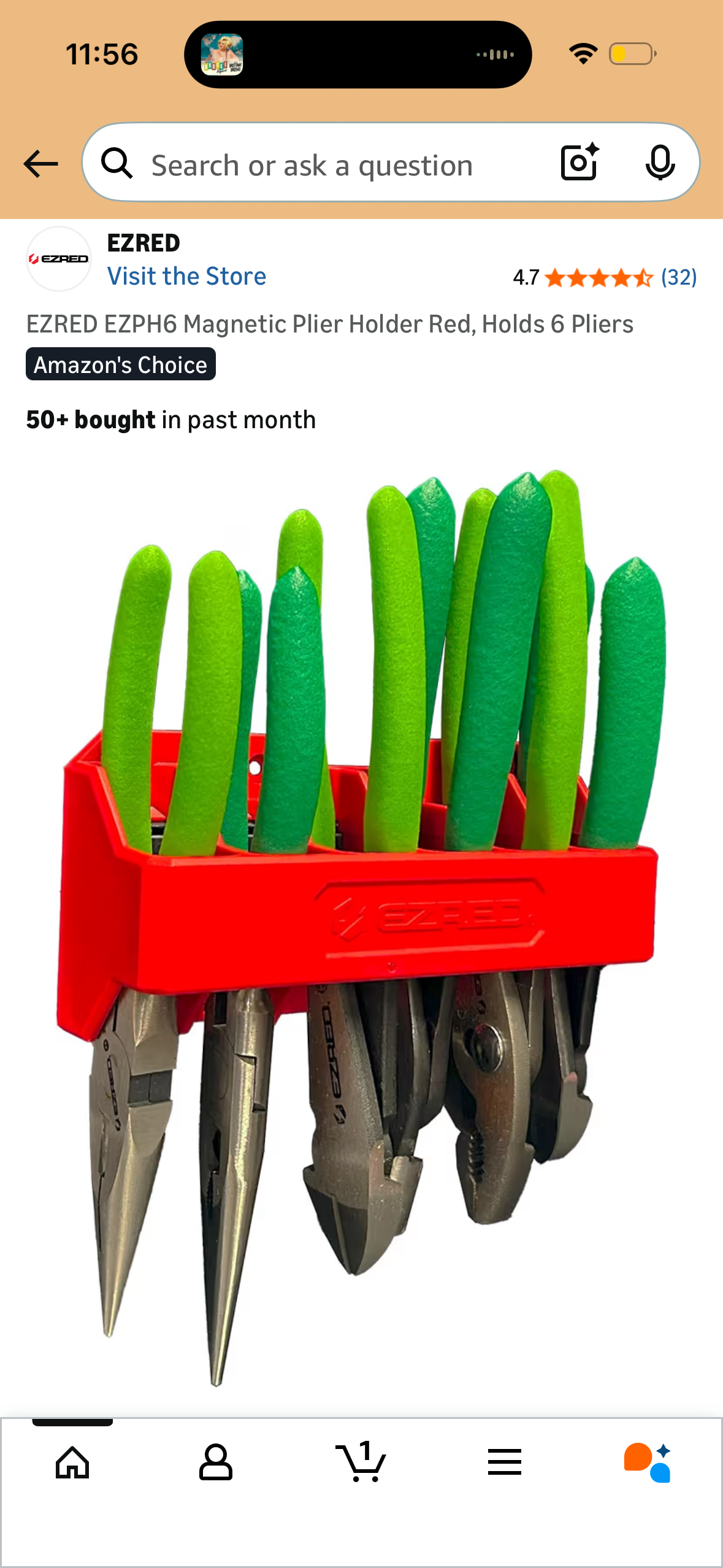 EZRED EZPH6 Magnetic Plier Holder Red, Holds 6 Pliers