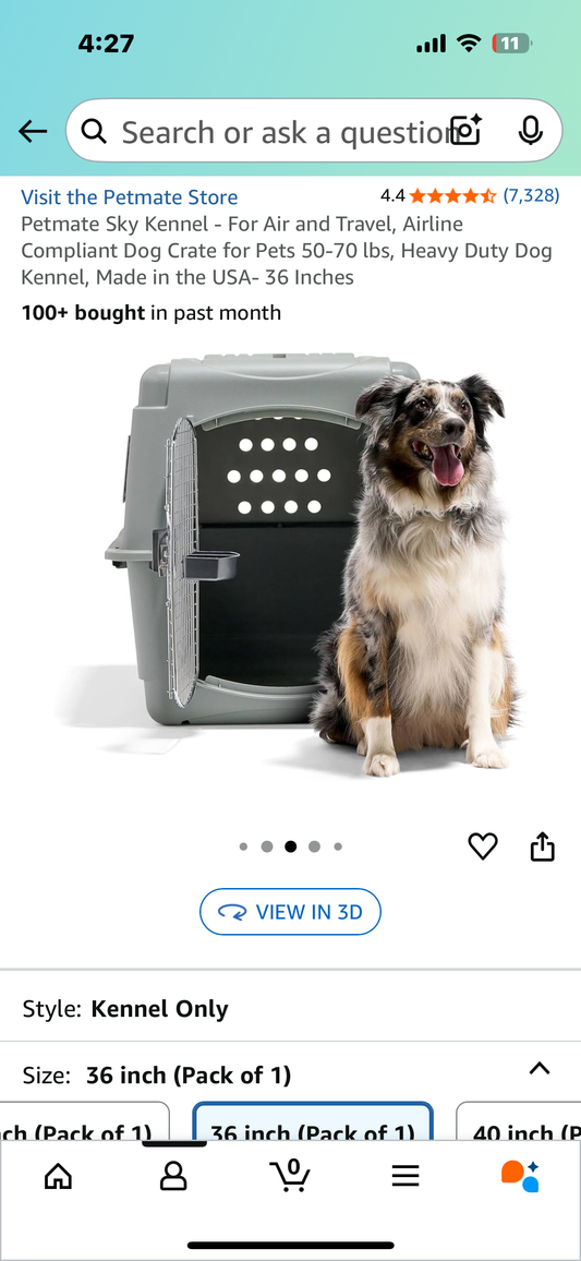 Petmate Sky Kennel - For Air and Travel, Airline Compliant Dog Crate for Pets 50-70 lbs, Heavy Duty Dog Kennel, Made in the USA- 36 Inches (R679)