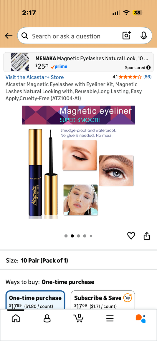 Alcastar Magnetic Eyelashes with Eyeliner Kit, Magnetic Lashes Natural Looking with, Reusable,Long Lasting, Easy Apply,Cruelty-Free (ATZ1004-A1)