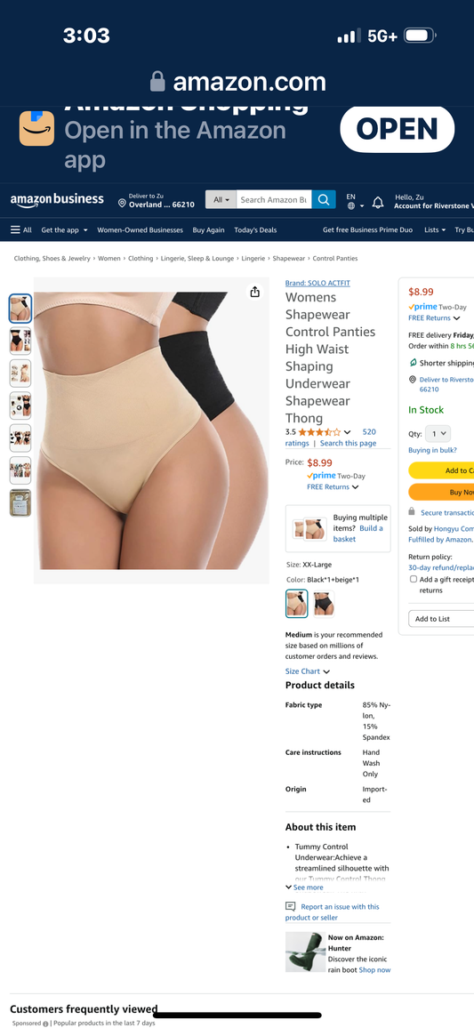 SOLO ACTFIT Womens Shape wear Control Panties High Waist Shaping Underwear Shapewear Thong Size 2XL