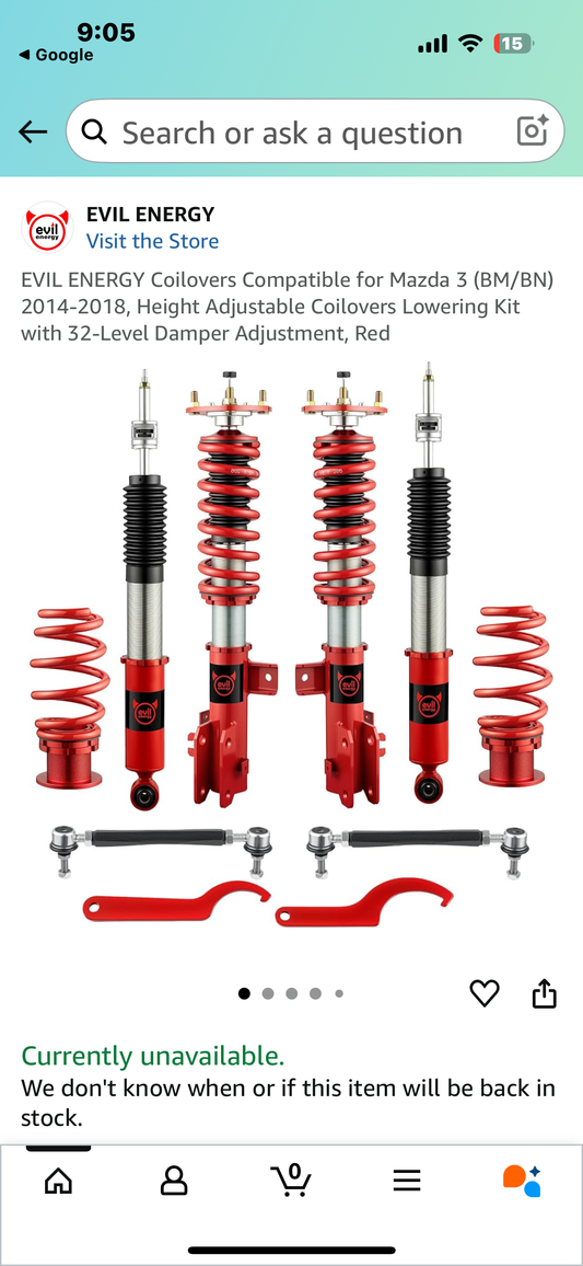 EVIL ENERGY Coilovers Compatible for Mazda 3 (BM/BN) 2014-2018, Height Adjustable Coilovers Lowering Kit with 32-Level Damper Adjustment, Red (G863)